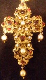 Austro Hungarian Silver Gilt Pectoral Cross Natural Stones A