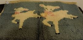 VINTAGE HOOKED RUG / WALL HANGING LAMBS