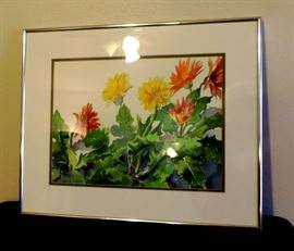 GAYLE REYNOLDS (GALVESTON ARTIST) PAINTING OF GERBER DAISIES
