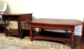 COFFEE TABLE WITH BOTTOM SHELF AND MATCHING SIDE TABLE WITH DRAWER
