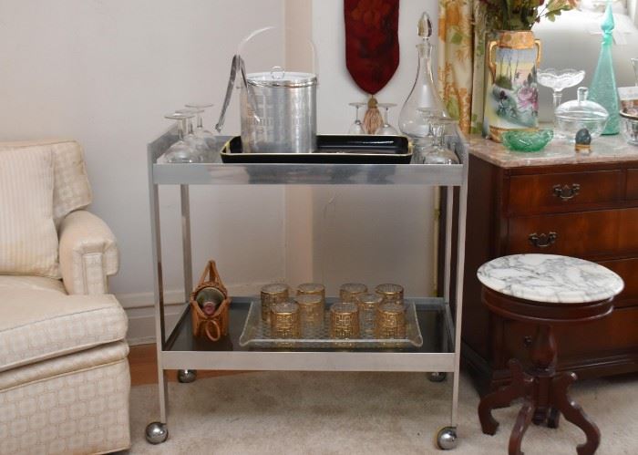 Vintage / Mid Century Modern Bar Cart with Smoky Glass