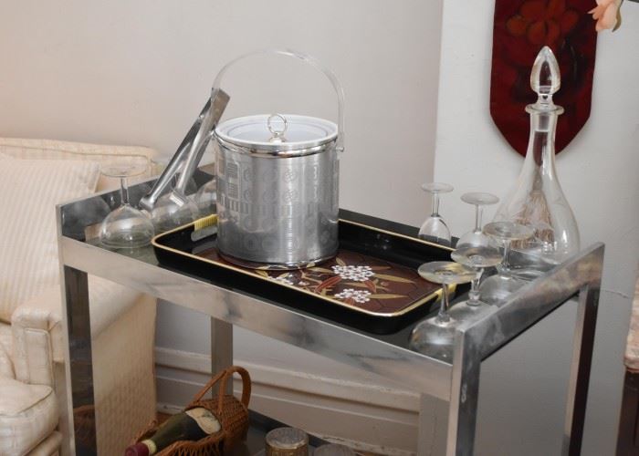 Vintage / Mid Century Modern Bar Cart with Smoky Glass