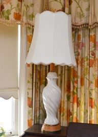 White Ceramic Table Lamp with Wood Base