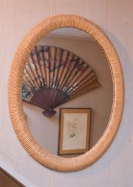 Oval Wall Mirror with Rattan Frame