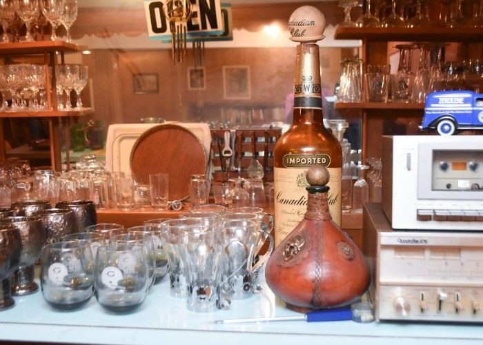 Barware - Bar Glasses & Utensils (Leather decanter is SOLD)