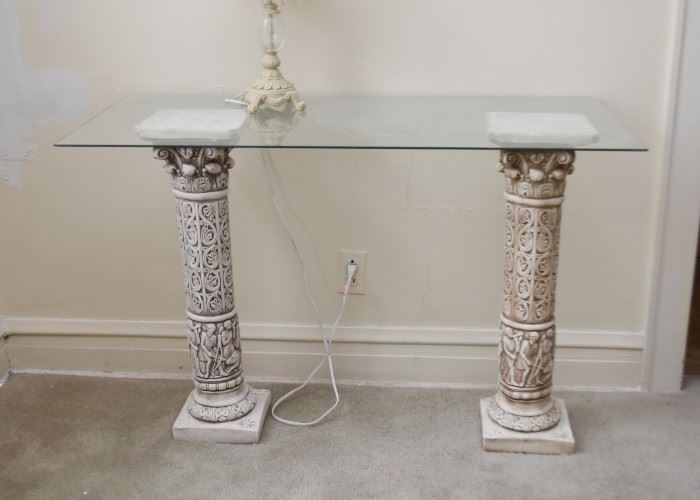 Console Table with Columns & Glass Top