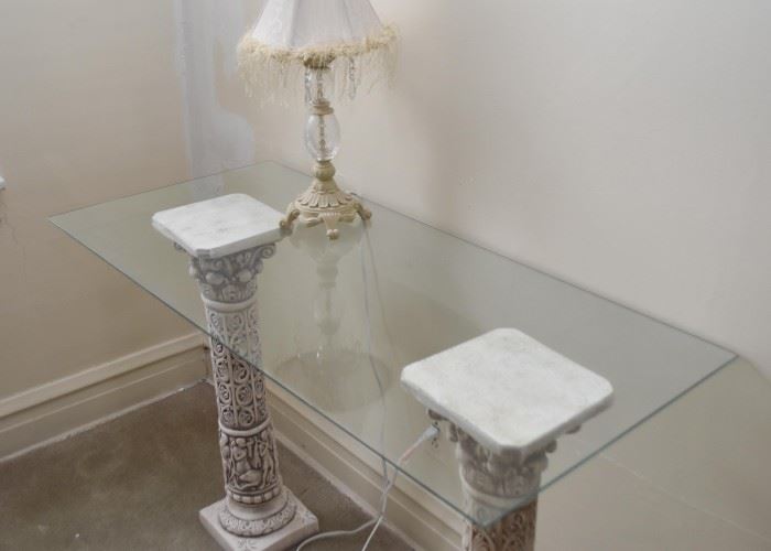 Console Table with Columns & Glass Top