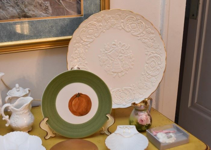 Wedding / Anniversary Plate, Hand Painted Pumpkin Plate, Vintage Hand Painted Creamer