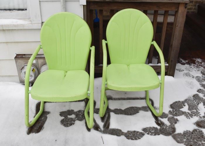 Pair of Green Metal Garden / Patio Chairs