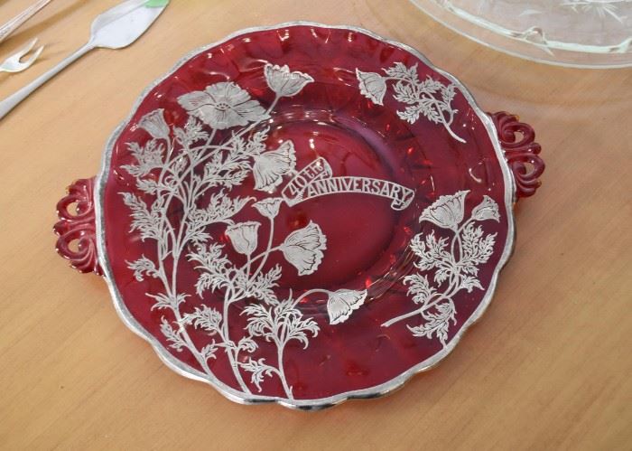 Vintage Ruby / Red Glass 40th Anniversary Plate