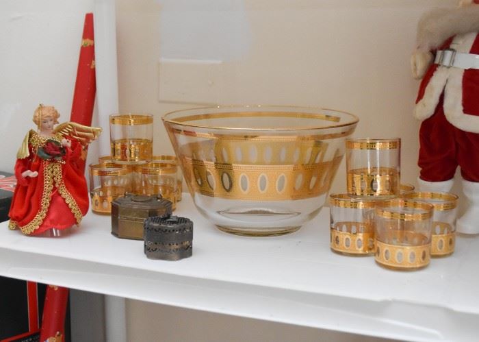 Vintage Bowl & Glass Set (Gold Detail), Christmas Decor