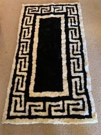 Alpaca rug Greek key design, black and white, approx 43” x 72”