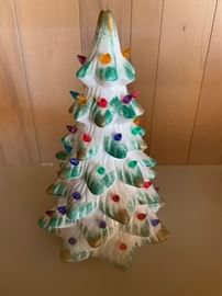 Vintage ceramic hand painted Christmas tree with lights