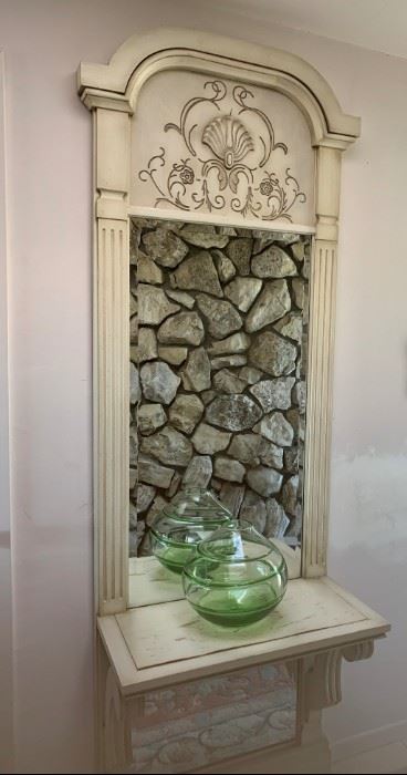 Painted finish pier mirror with shelf with nice carvings and architectural detail
