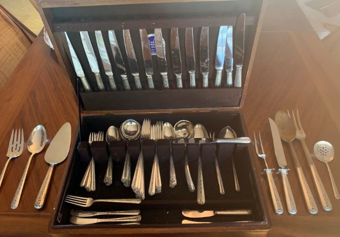 Sterling silver flatware set, Rambler Rose by Towle