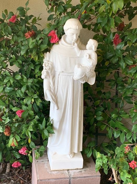 Tall marble sculpture of Saint Anthony holding child Jesus, 38” tall