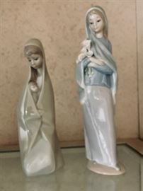 Lladro Girl Kneeling Holding Baby figurine 7-1/2" and  Lladro girl figurine with scarf and lillies