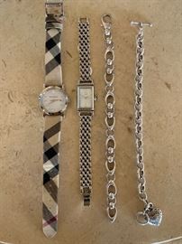Burberry wrist watch, Coach ladies wrist watch, sterling silver link bracelets