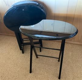 Black lacquer oval TV trays, mid century modern set of 4