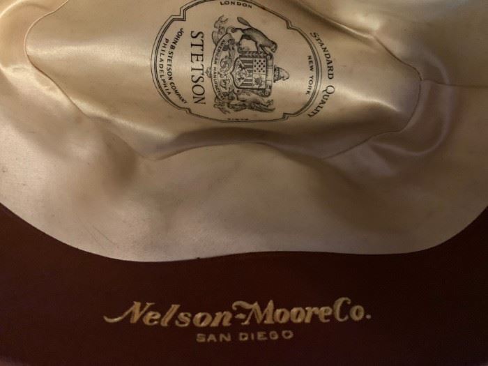 Stetson hat inside markings and Nelson-Moore Company's San Diego's insignia