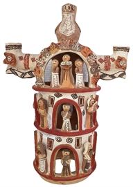 Peruvian terracotta candelabra w/handled back