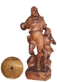 Hand carved figure of William Tell and his son, Walter, after the statue by Kissling in Altdorf; 23.75"