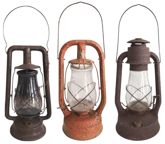 Trio of three railroad lanterns, two by Dietz one by Embury