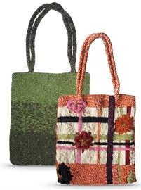 Green beaded 7" x 6.25" purse by Caché and 6.5" x 6.25 floral design purse, made in India