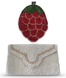 Beaded purses; 4" x 3.5" strawberry coin purse and 4" x 6.25" clutch