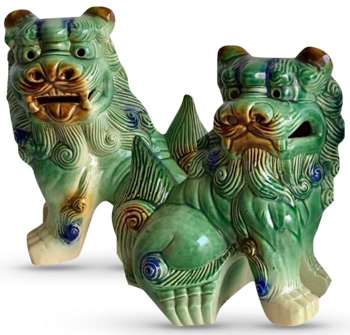 Pair of decorative modern foo dogs; 12” H