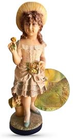 33” signed painted bisque or chalkware doll figure; signature appears to be Italian — P. L. Grinnalla?