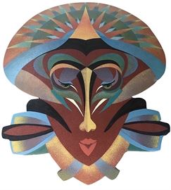 Very difficult to find large terracotta and slip wallart by Tucson artists Tim and Pamala Ballingham; "Desert Dawn," c. late 1970's; signed and titled on reverse, with hardware for hanging; according to artists, secondary market prices reach $1200, but our price nowhere near such