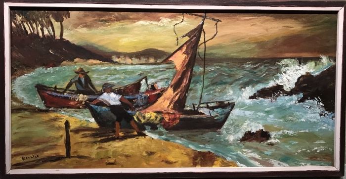Seascape signed only "Bernice"; with the frame: 16.5” x 31”
