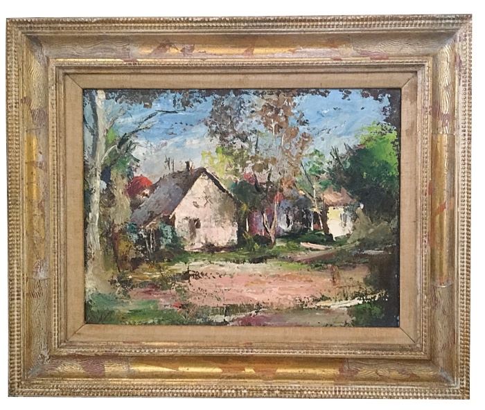 Impressionist oil w/passages of impasto, signed L/L but not legible; 11.5" × 15.5" image; 18.75" x 23.25” with frame