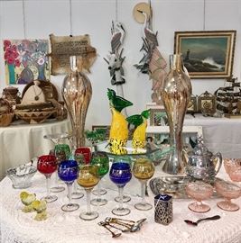 Glassware includes lots of recognizable names as well as the above mainly unsigned antique pieces.