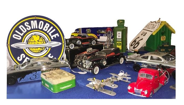 There are several tables of vintage toys, including the above table of cars, only a portion of which is shown.