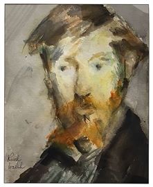 Watercolor portrait signed by Ruth Walsh; image 9"25” x 7.5” & w/frame 14.25” x 11.25”; one of many pieces we like to offer by artists we refer to as unlisted adepts, and many priced under $50