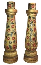 About 14” tall vintage wood hand-painted candlesticks...a bargain today!
