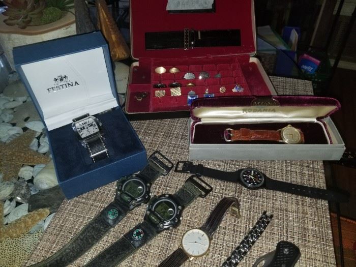 Some watches and men's accessories. Vintage Festina and Rodania men's watch