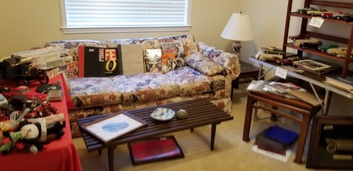 Mid-century sofa sleeper and slat table