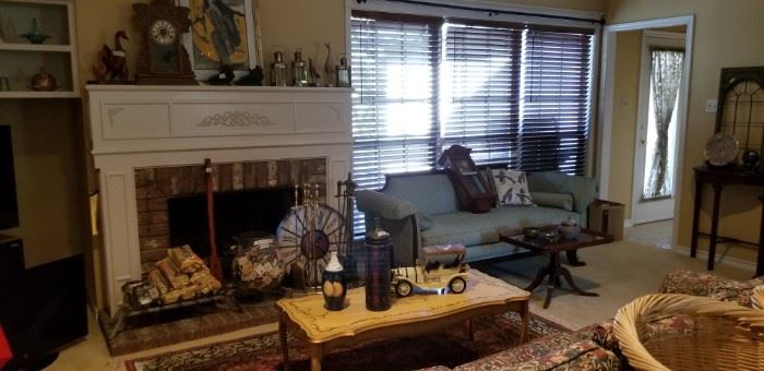 Duncan sofa, tray table and painted French Provencal coffee table