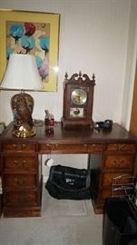 desk, lamp, clock