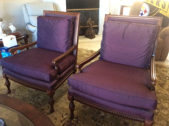 Pair, upholstered purple chairs