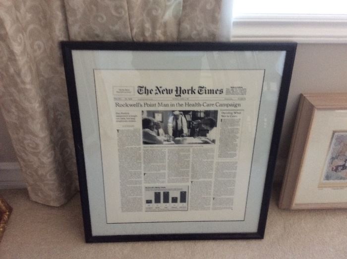 NY Times framed article 