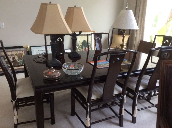 Asian style dining table and eight chairs