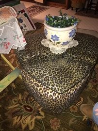 VINTAGE ANIMAL PRINT TABLE WITH ROLLING SEATS
