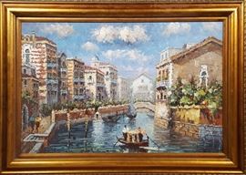 Art Venetian Canal Scene Oil On Canvas
