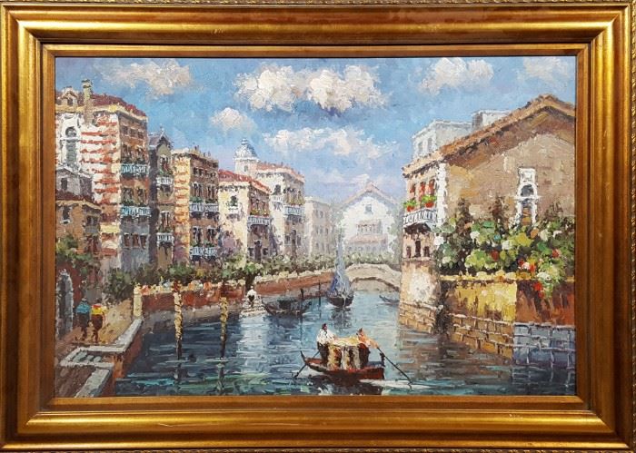 Art Venetian Canal Scene Oil On Canvas