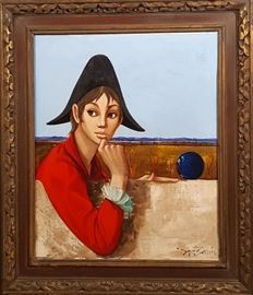 Jean Pierre Serrier Oil on Canvas Painting of Thoughtful Youth