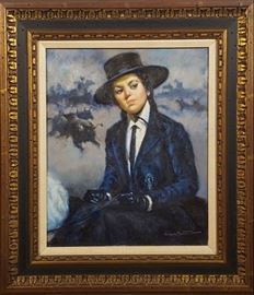 Juan Valera Montoro Oil on Canvas of Young Woman in Riding Clothes